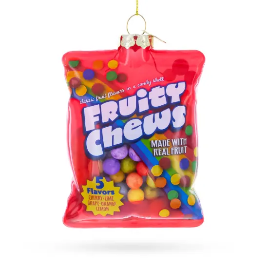 Fruity Chews Candy Bag Glass Christmas Ornament {1}