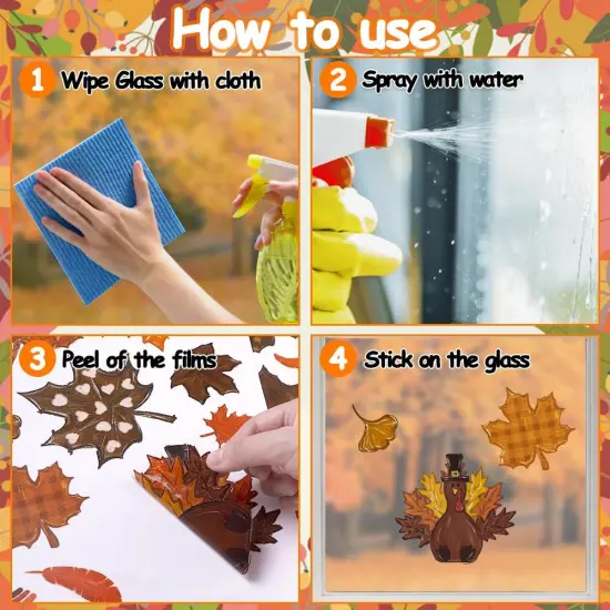8 Sheets Thanksgiving Fall Leaves Window Clings Decals {5}