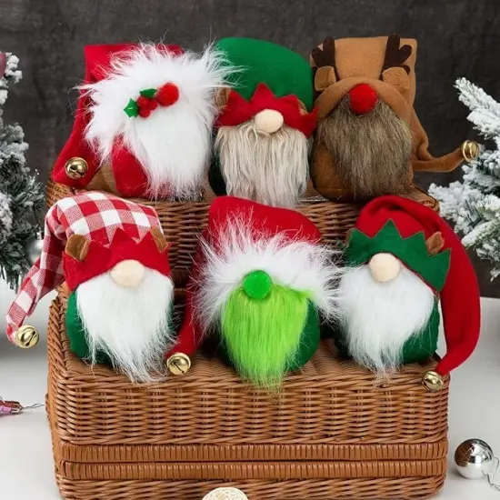 6PC Christmas Gnomes Plush for Table Tiered Tray Shelf Decor {4}