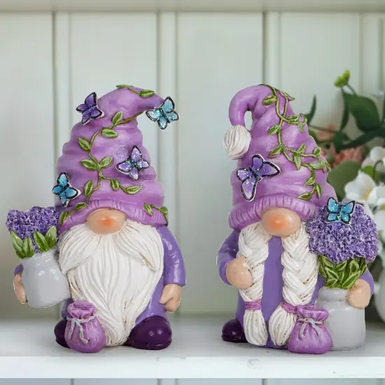 2PCS Lavender Dream Gnome Set - Purple Fragrance Wonderland Journey Spring Swedish Tomte Elf Dwarf Figurines Summer Gnome Indoor Home Decor Gift {4}