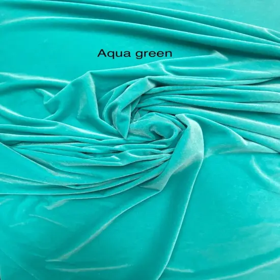 1 Yard Aqua Green Stretch Velvet Fabric 58/60 Inches Wide Soft Drapey Polyester Spandex Blend {2}