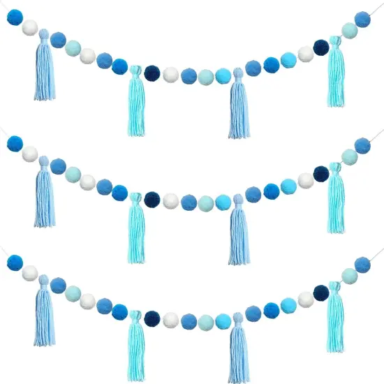 3Pcs Blue Pom Pom Garland {1}