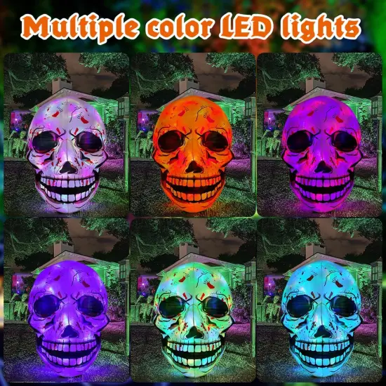 GOOSH 3.6 FT Halloween Inflatables Skull Blow Up Yard Scary Colorful Skeleton Skull with Built-in Changeable LEDs {2}