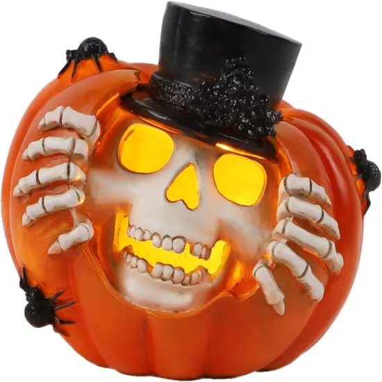 Halloween Pumpkin Skeleton Decor - Light Up Spooky {1}