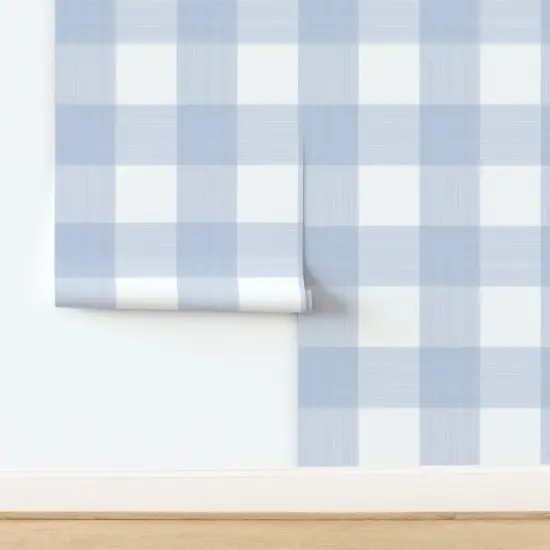 Peel & Stick Wallpaper 2FT Wide Plaid Light Blue Gingham Check Buffalo Graphic Lines Custom Removable Wallpaper by Spoonflower {2}