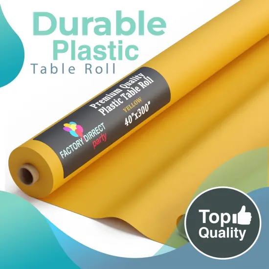 Exquisite Plastic Table Cover Roll &ndash; 40" x 300' Disposable Tablecloth Roll &ndash; Premium Thick 0.5 MIL Plastic Banquet Roll &ndash; Party Table Cover Roll for Events & Catering Yellow {5}