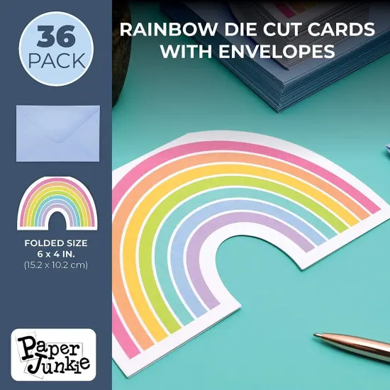 Die-Cut Rainbow Invitation Cards with Envelopes (36 Pack) Multicolor {2}