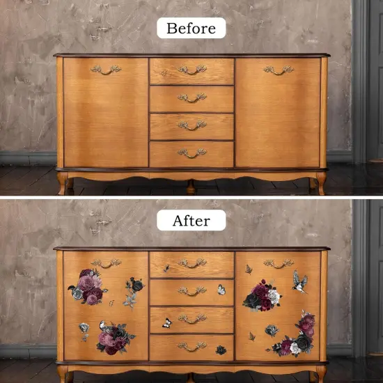 Black and Purple Floral Rub On Transfers for Furniture and Crafts {3}