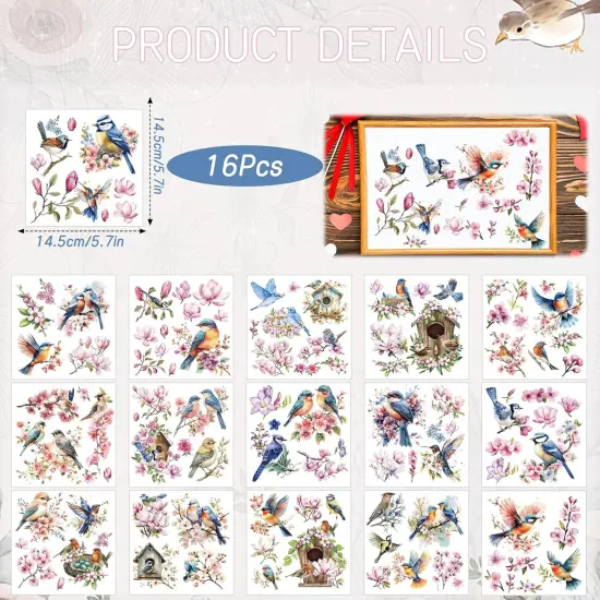 16 Sheets Flower Birds Furniture Decals {2}