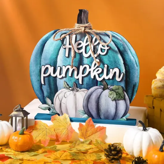 Thanksgiving Decoration Wooden Fall Hello Pumpkin Sign,11 Inch {3}