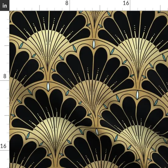 Various Fabrics by the Yard or Fat Quarter Bold Geometric Black Beige Pale Blue Elegant Scallops 1920S Fan Custom Printed Fabric by Spoonflower {2}