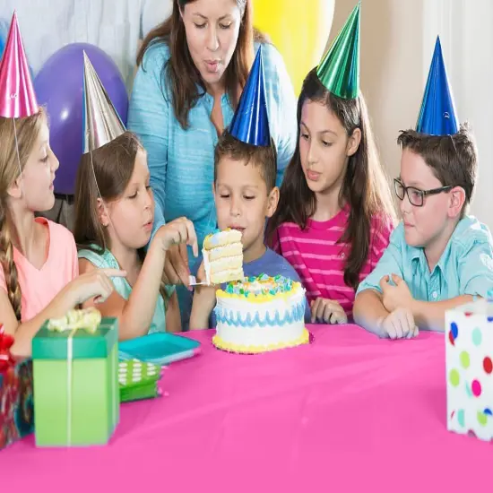 Exquisite Party Solids 54" x 100' Plastic Table Cover Roll with Slide Cutter &ndash; Cut-to-Size Dispenser Box &ndash; Makes Up to 36 Disposable 8' Rectangle Tablecloths Hot Pink {2}