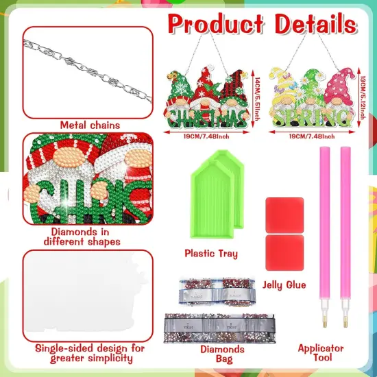 12 Pcs Seasonal Gnome Diamond Art Wreath Kits Diamond Art Gnomes Hanging Signs 5d DIY Gnome Ornaments {4}