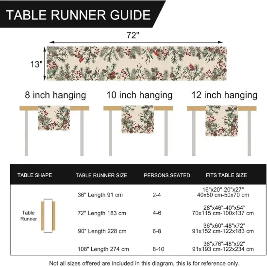 Winter Pine Needle Branches Table Runner, Pine Cone Cardinal Red Birds Berry Farmhouse Kitchen Dining Table Decor, Christmas Holiday Home Decoration Indoor Outdoor Party Supply 13 x 72 Inches {2}