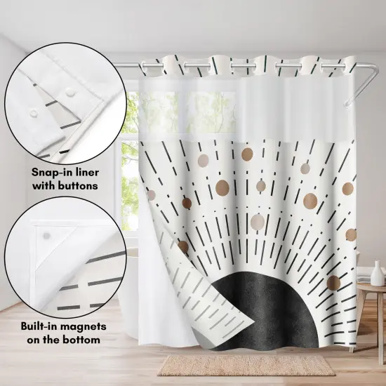 Americanflat 72x75 Hookless Shower Curtain - Abstract Black Bronze Shower Curtain with Sheer Panel, Snap-In Liner, and Grommets - 100% Polyester {4}