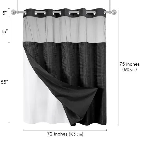 Americanflat 72x75 Hookless Waffle Pattern Shower Curtain - Water-Resistant Long Shower Curtain with Sheer Panel, Snap-In Liner, and Grommets {8}