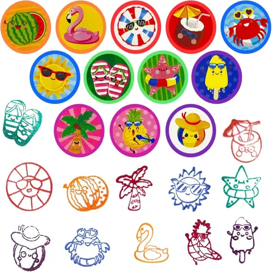 24 PCS Summer Beach Party Stampers，Flamingo Pineapple Pool Party Favors for Kids, Hawaiian Luau Supplies, Classroom Rewards, Carnival Prizes, Goodie Bag Pinata Fillers {2}