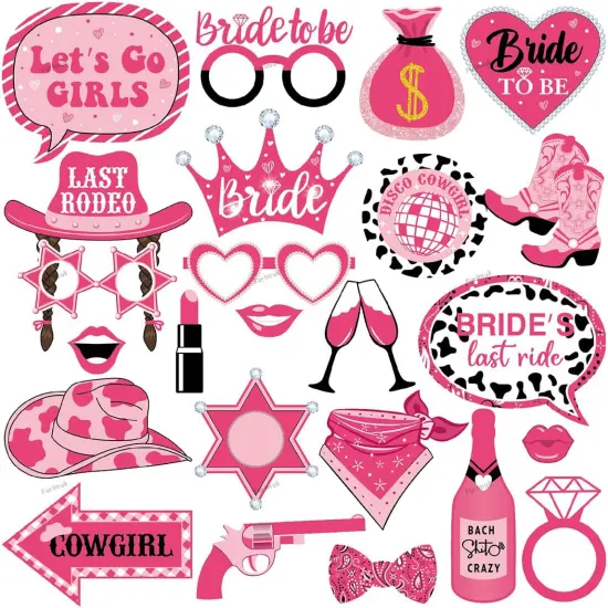 25 Pcs Valentine's Day Bachelorette Photo Booth Props, Funny Cowgirls Bride's Last Ride Selfie Photobooth Props, Creative Party Decoration Supplies {3}