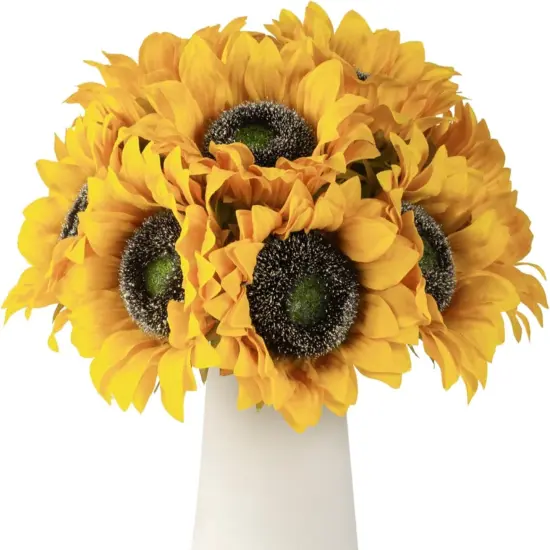 Summer Floral Arrangement - 12PCS Artificial Sunflowers with Long Stems (5.5"), Silk Yellow Flowers for Wedding, Garden, and Outdoor Party Decoration {1}