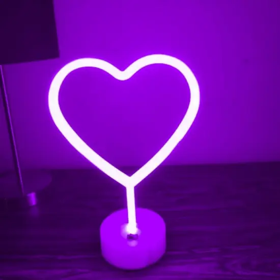 Summer Heart Neon Sign &ndash; Purple LED Neon Lights for Bedroom, Girls Room, Party, and Home Decor, Battery or USB Powered LED Heart Lamp {5}