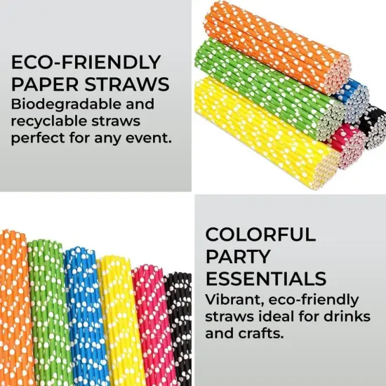 Biodegradable Paper Straws for Drinking - 120pcs - Recyclable Multi Colored Party Straw Set {2}
