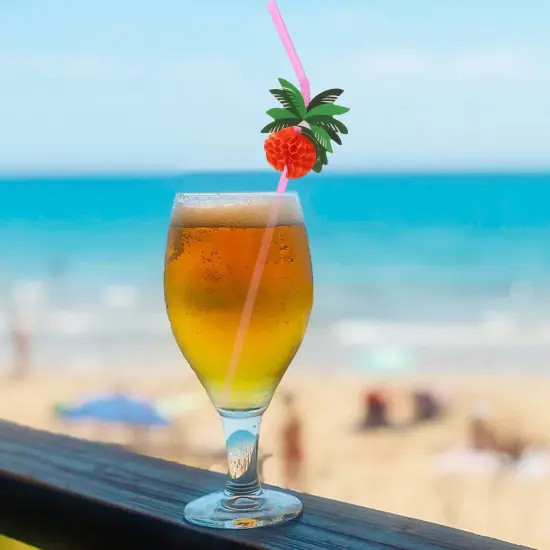 100pcs Coconut Tree Drinking Straws, Disposable Honeycomb Plastic Straws, Tropical Hawaiian Beach Cocktail Pool Luau Party Decorations Supplies {5}