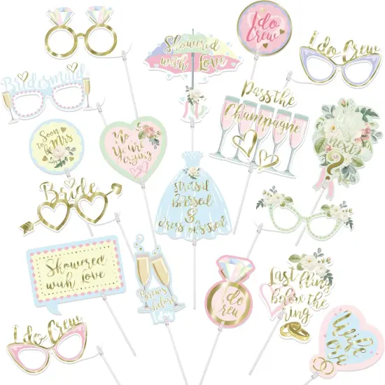 18 Pcs Bridal Shower Photo Booth Props, I Do Photo Props for Wedding, Hen Do, Proposal Party {1}