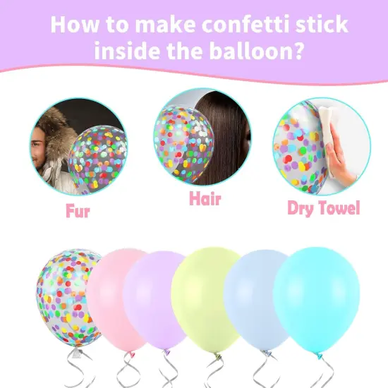 Pastel Balloons, Multicolor Macaron Balloons Latex Party Balloons, Baby Pink Blue Balloons Purple Yellow and Teal Balloons Rainbow Confetti Balloons for Kids Pastel Birthday Easter Party Baby Shower {4}