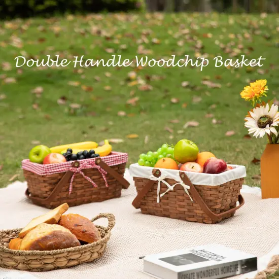 Double Handle Woodchip Basket with Liner - Perfect as Toy Organizer, Storing Fresh Fruits or Safeguarding Your Must-Have Beach Essentials for Unforgettable Holidays or Picnic Parties {3}