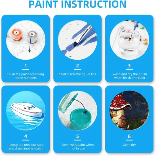 Paint by Numbers for Adults Beginner & Kids Ages 8-12 with Wooden Frame Easy Acrylic on Canvas 9x12 inch with Paints and Brushes, Moon Mushroom Forest Butterfly(Include Framed) {4}
