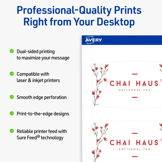 Avery Printable Arched Rectangle Business Cards, Sure Feed Technology, 2" x 3-1/2", Matte White Cardstock, Print-to-The-Edge, Laser/Inkjet Printable, 80 Total {8}