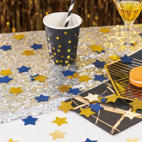 Gold and Blue Star Confetti Table Decoration for Birthday Graduation Retirement Bachelor Theme Party,1.2 inch in Diameter,200 Counts {2}