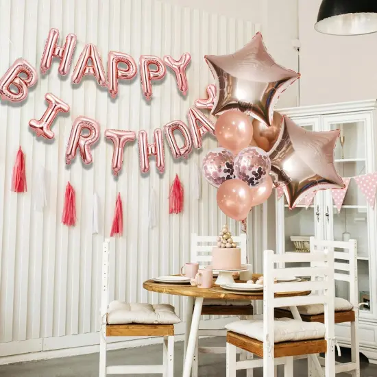 Rose Gold Balloons Happy Birthday Balloons Banner 16 Inch Aluminum film Letters Balloons for Party Decoration Scene Arrangement Balloon Birthday Event Celebration Decorations {5}