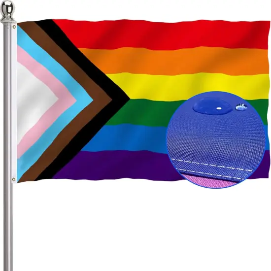 Progress Pride Rainbow Flag 3x5 Outdoor-210D Sewn Stripes LGBTQ Gay Lesbian Bisexual Transgender All Inlcusive Progressive Pride Rainbow Flag Vivid Color Polyester Flags with 2 Brass Grommets {1}
