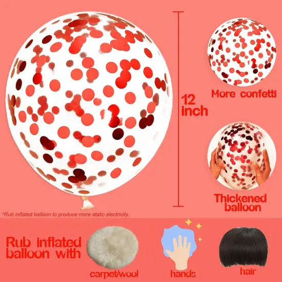 Red Confetti Balloons, 25 Pcs Thickened 12 Inch Clear Latex Balloon with Confetti Inside for Graduation Decorations Engagement Bridal Shower Party Baby Shower Birthday Party Decorations Supplies {2}
