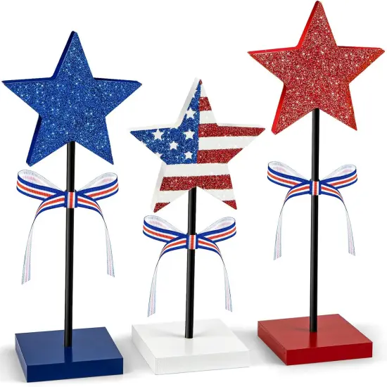 3 Pieces Independence Day Table Decorations Wood Star Set, Patriotic Tiered Tray Decor,Rustic Table Decorations {1}