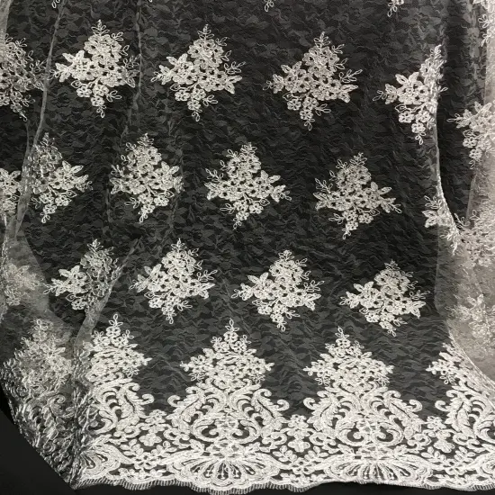 1 Yard Metallic Silver Corded Lace Fabric Sheer Lightweight Material 55 Inch Width {2}