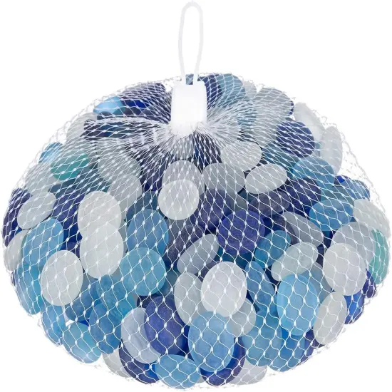 Flat Marbles Vase Filler - 3 Lb (315 pcs) Cobalt Aqua & White Glass Pebble Vase - Clear Glass Stones for Vases - Flat Glass Marble for craft and Home d&eacute;cor - Aquarium Glass Marble filler {4}