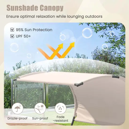 Costway Outdoor Double Chaise Lounge Chair with Sunshade Canopy & Headrest Pillows {6}