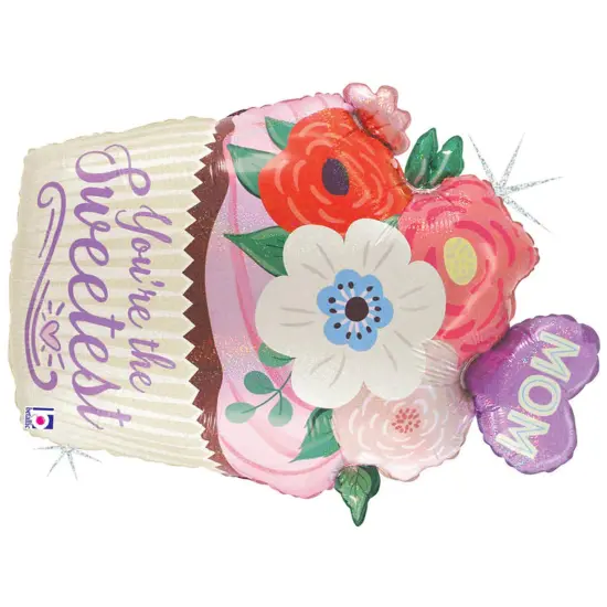Betallic&reg; 24 Inch Floral Mom Cupcake Foil Mylar Balloon {5}