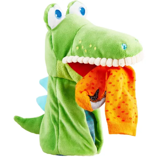 HABA Hand Puppet - Eat it Up Croco Interactive Puppet Show Toy with Belly Bag for Storytelling, Speech Therapy Toys and Pretend Play for 18 mo+ Multicolor {3}