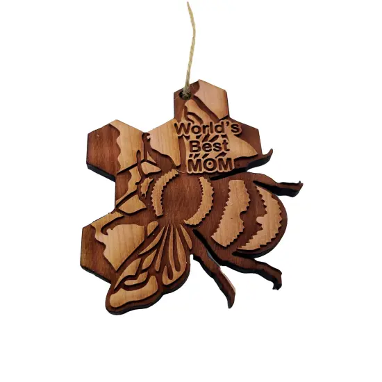 BEE World's Best Mom - Cedar Ornament {3}