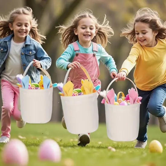 3 Pack Easter Baskets, Personalized Bunny Eggs Canvas Tote Bags for Easter Party Favor Supplies (A- DIY Canvas Baskets) {2}