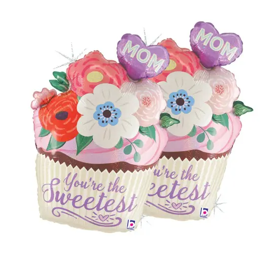 Betallic&reg; 24 Inch Floral Mom Cupcake Foil Mylar Balloon {1}