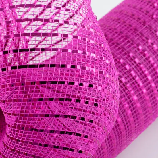 10" Poly Deco Mesh Ribbon: Wide Foil Metallic Hot Pink {2}