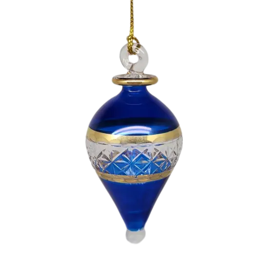 Lattice Glass Ornaments With Gold Accents - Blue Teardrop {1}