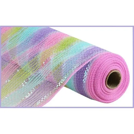 10.5" Faux Jute Shiny Stripe Mesh Ribbon: Pink, Green, Blue, Lavender (10 Yards) {1}