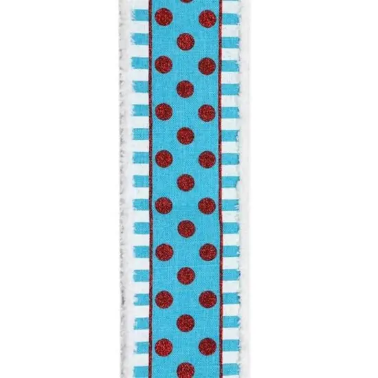 2.5" Glitter Stripes Polka Dot Drift Edge Ribbon: Turquoise & Red (10 Yards) {2}