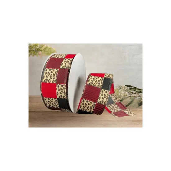 1.5" Patchwork Leopard Ribbon: Red (10 Yards) {2}