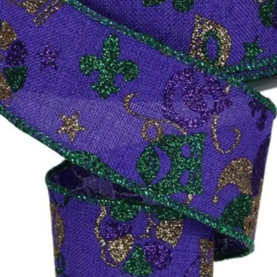 1.5" Mardi Gras Pattern Ribbon: Purple (10 Yards) {3}